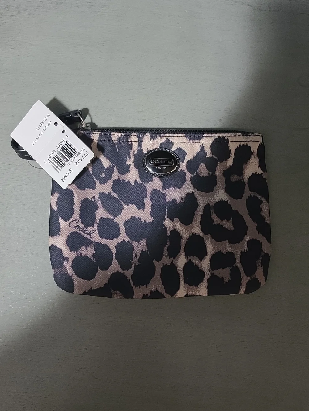 Coach Leopard Print Wristlet - Black and Taupe Vintage